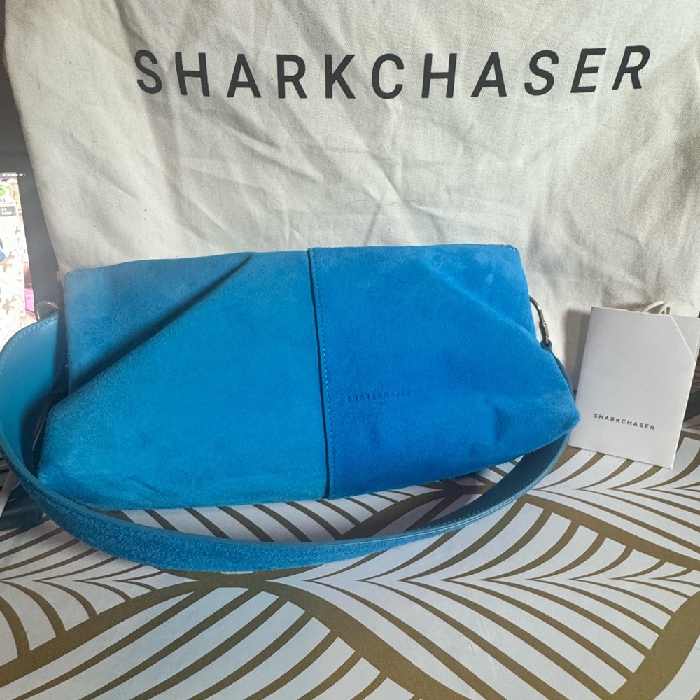SharkChaser Blue Italian Leather Shoulder Bag